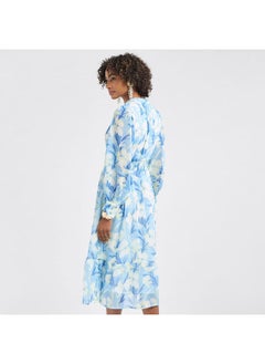 FAV All-Over Floral Print Midi Shirt Dress with Shirred Detail and Long Sleeves  - Image 3