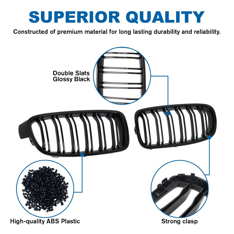BILLDIO F30 Black Kidney Grille - Double Slats, Compatible with 2012-2018 BMW 3 Series F30 F31 - Image 3