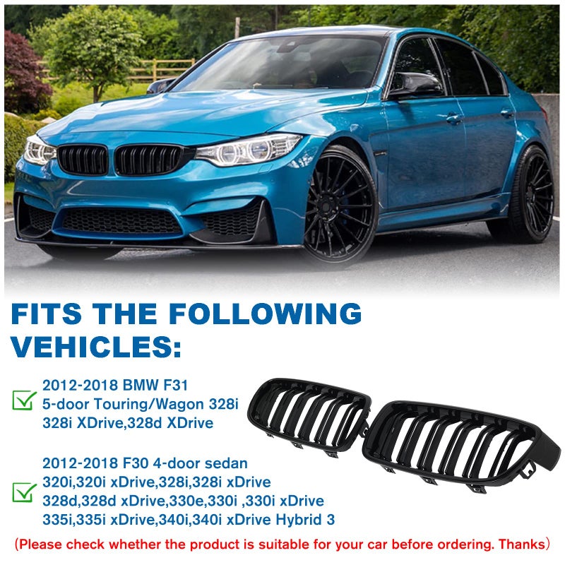 BILLDIO F30 Black Kidney Grille - Double Slats, Compatible with 2012-2018 BMW 3 Series F30 F31 - Image 4