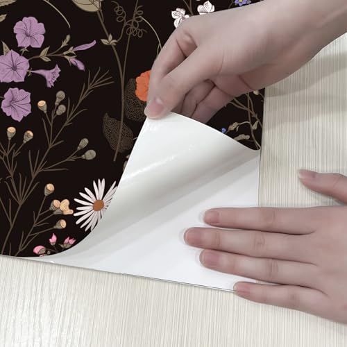 WY-BSO Adhesive Shelf Liner, Dresser Drawer Liner Textured Floral Contact Paper for Cabinets,Vinyl Film Decorative Drawer Liner for Bedroom Dresser Sticker (Black, 17.3 inch x 118 inch) - Image 3