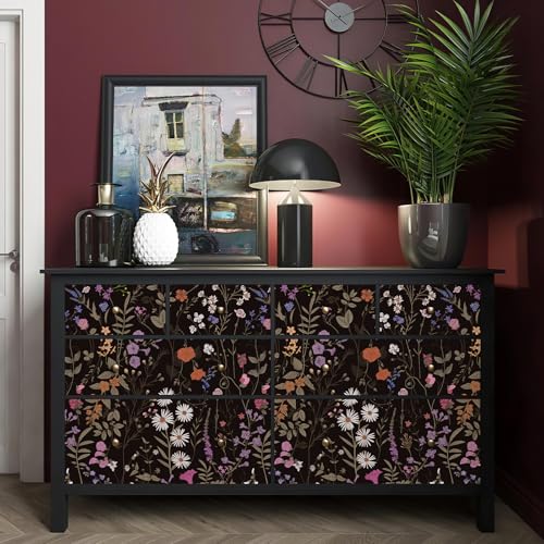 WY-BSO Adhesive Shelf Liner, Dresser Drawer Liner Textured Floral Contact Paper for Cabinets,Vinyl Film Decorative Drawer Liner for Bedroom Dresser Sticker (Black, 17.3 inch x 118 inch) - Image 5
