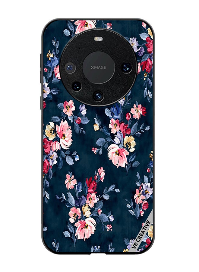 VR CREATIVE Protective Case Cover For Huawei Mate 60 Pro Plus A Navy Floral Print With Brightly Coloured Pink And Yellow Flowers On It Design Multicolour - Image 1