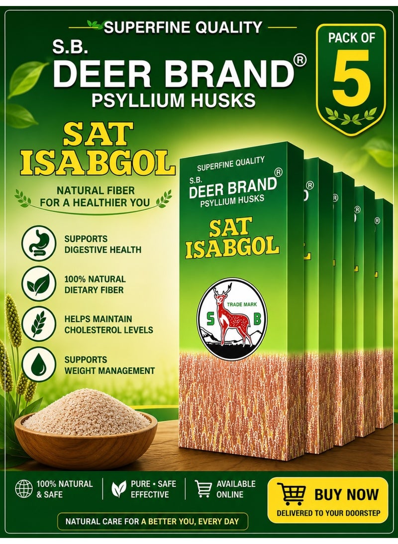 Deer Brand Sat Isabgol | Pure Psyllium Husk 100g X 5 - Image 1