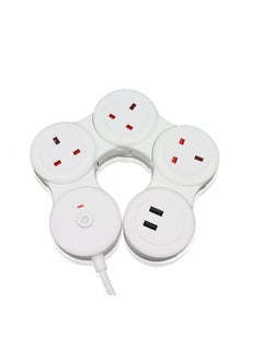 Flash Hawk Adjustable 4-Ports UK Power Strip Extension Cord with 2 USB Ports 1.8m White  - Image 3