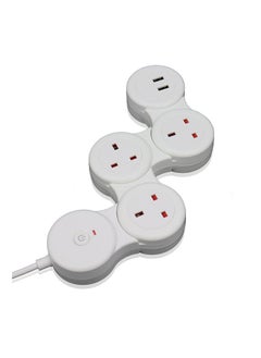 Flash Hawk Adjustable 4-Ports UK Power Strip Extension Cord with 2 USB Ports 1.8m White  - Image 2