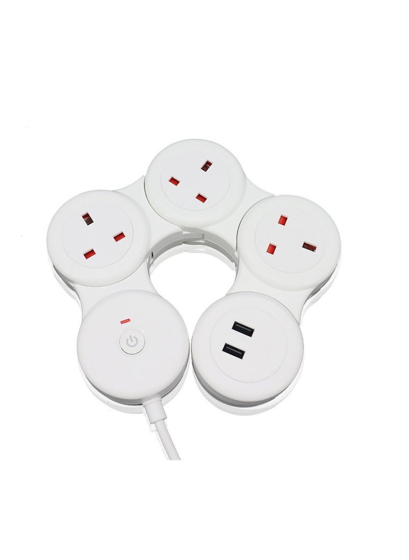 Flash Hawk Adjustable 4-Ports UK Power Strip Extension Cord with 2 USB Ports 1.8m White  - Image 3