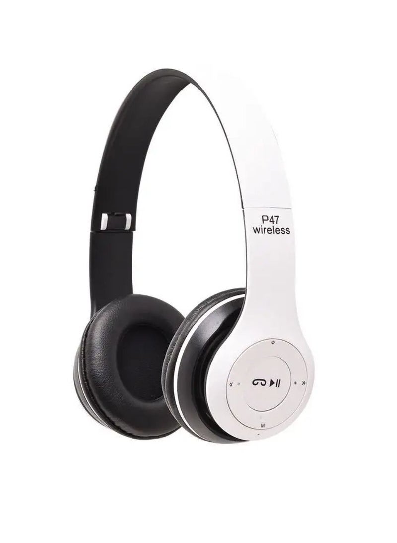 ي47 سماعات رأس لاسلكية، سماعة رأس بلوتوث P47 قابلة للطي مع ميكروفون تدعم راديو FM TF لتلفزيون الكمبيوتر والهواتف الذكية والأجهزة اللوحية سماعة رأس لاسلكية مع ميكروفون - Image 1