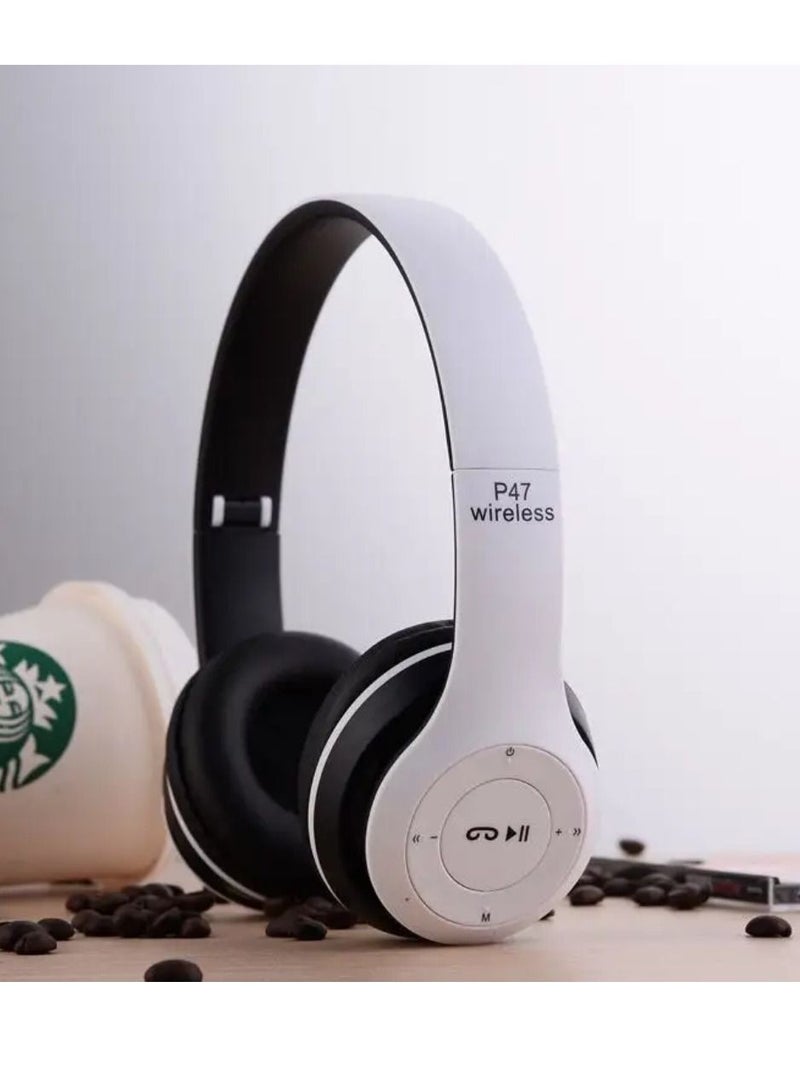 ي47 سماعات رأس لاسلكية، سماعة رأس بلوتوث P47 قابلة للطي مع ميكروفون تدعم راديو FM TF لتلفزيون الكمبيوتر والهواتف الذكية والأجهزة اللوحية سماعة رأس لاسلكية مع ميكروفون - Image 2