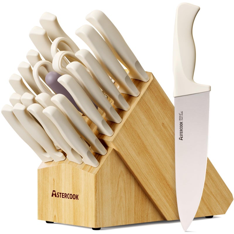 Astercook Knife Set, Astercook 22-Piece Kitchen Knife Set with Block & Built-in Sharpener, Ultra-Sharp High Carbon Stainless Steel Knives, Dishwasher Safe, Ergonomic Anti-slip Handle, Valentine's Gift - Image 1