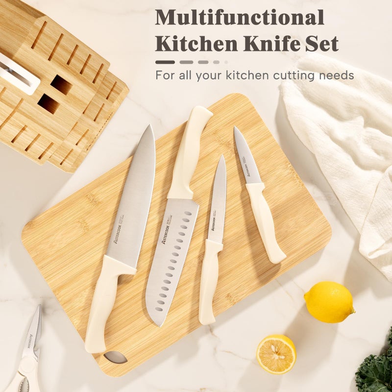 Astercook Knife Set, Astercook 22-Piece Kitchen Knife Set with Block & Built-in Sharpener, Ultra-Sharp High Carbon Stainless Steel Knives, Dishwasher Safe, Ergonomic Anti-slip Handle, Valentine's Gift - Image 4