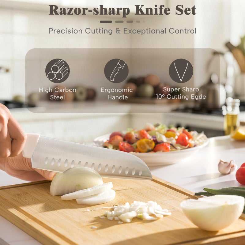Astercook Knife Set, Astercook 22-Piece Kitchen Knife Set with Block & Built-in Sharpener, Ultra-Sharp High Carbon Stainless Steel Knives, Dishwasher Safe, Ergonomic Anti-slip Handle, Valentine's Gift - Image 5