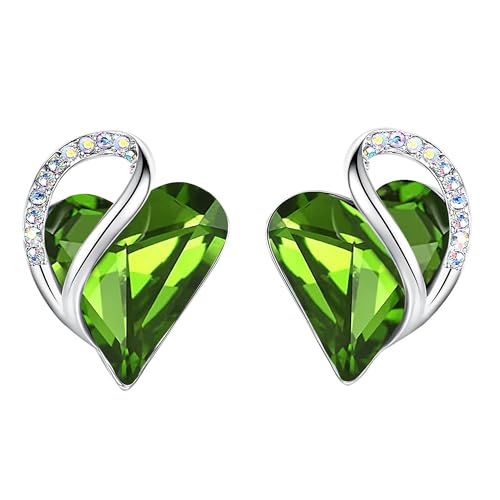 Leafael Infinity Love Heart Stud Earrings for Women, Silver Tone Fashion Statement Jewelry, Birthday Gifts for Daughter Girlfriend Mom Wife Her, August Birthstone Crystal, Peridot Green - Image 1