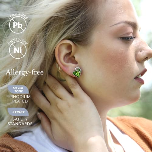 Leafael Infinity Love Heart Stud Earrings for Women, Silver Tone Fashion Statement Jewelry, Birthday Gifts for Daughter Girlfriend Mom Wife Her, August Birthstone Crystal, Peridot Green - Image 2