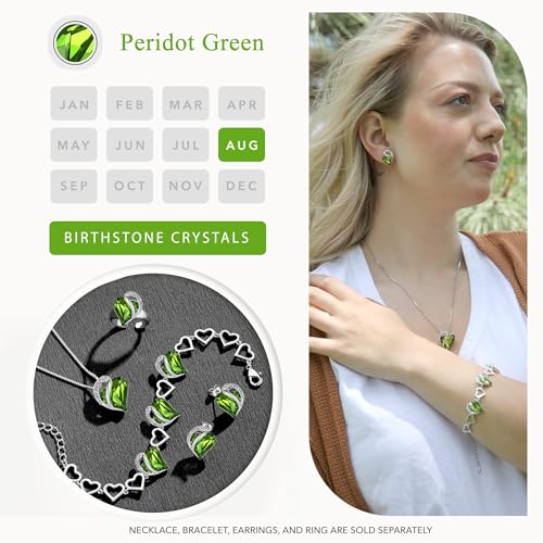 Leafael Infinity Love Heart Stud Earrings for Women, Silver Tone Fashion Statement Jewelry, Birthday Gifts for Daughter Girlfriend Mom Wife Her, August Birthstone Crystal, Peridot Green - Image 4
