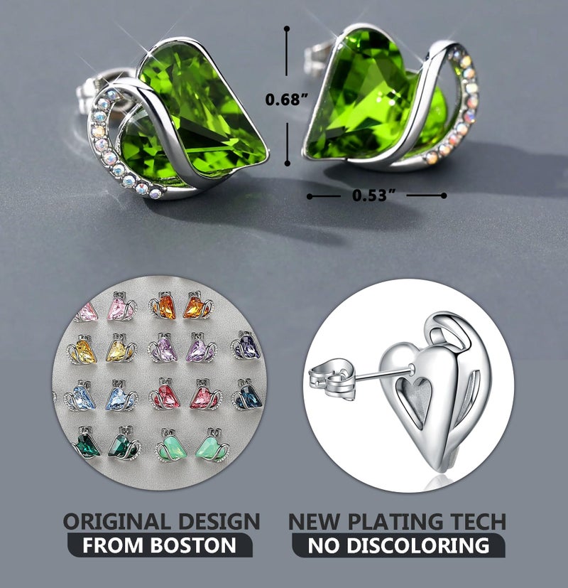 Leafael Infinity Love Heart Stud Earrings for Women, Silver Tone Fashion Statement Jewelry, Birthday Gifts for Daughter Girlfriend Mom Wife Her, August Birthstone Crystal, Peridot Green - Image 3