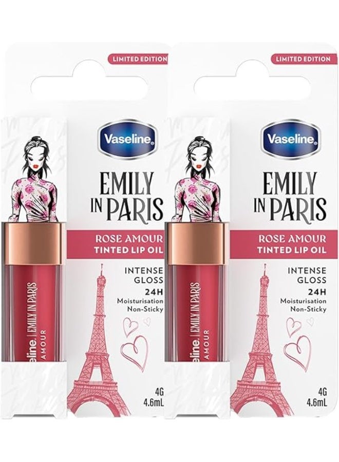 فازلين × إميلي إن باريس زيت الشفاه روز أمور، ملمع شفاه ملون لشفاه أكثر امتلاءً (روز أمور - 2 × 4 غرام) - Image 1