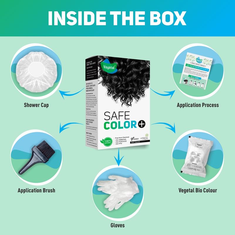 Vegetal Safe Hair Color Soft Black 100gm Pack of 5 Certified Organic Chemical and Allergy Free Bio Natural Hair Color with No Ammonia Formula for Men Women - Image 4