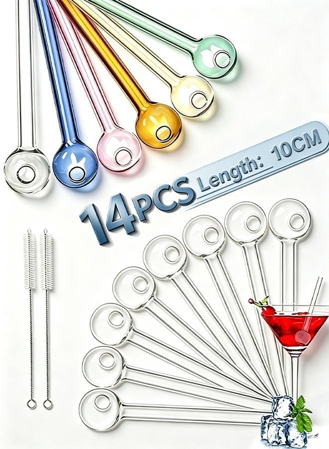 SUCITY 14 Pack with 2 Cleaning Brush Breakproof Glass Straws-Durable Reusable Glass Straws-For Drinks-Herbs-Smoothies-Aromatherapy（Multicolor Short） - Image 1