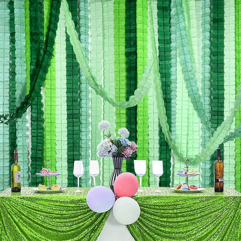 بيشيدا 12 قطعة من زينة ورقية على شكل رباعي الأوراق بطول 120 قدم لموضوع الحفلات الخضراء زينة زهور مناديل معلقة لحفلات الزفاف وحفلات استقبال المواليد وعيد الميلاد وزينة حفلات عيد القديس باتريك