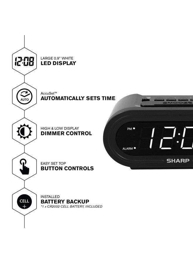 SHARP Digital Alarm with AccuSet - Automatic Smart Clock, Never Needs Setting (Midnight Black-White LED) - Image 1