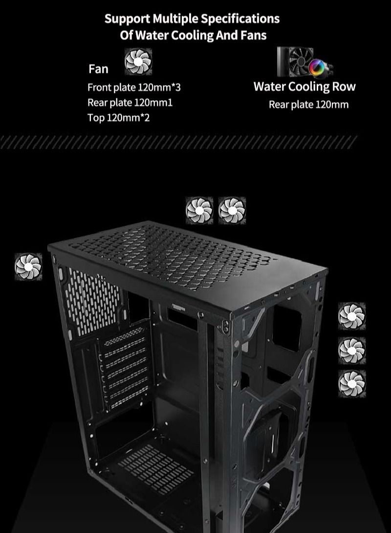 RUIX LED Light Tempered Glass Mid Tower Computer Case Pre-Install 4 ARGB Fans Gaming Case with USB3.0 x1, USB2.0 x2, Black - Image 3
