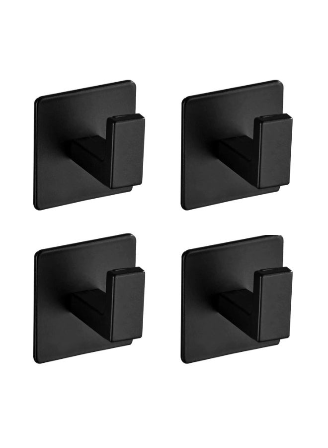 fantasize خطاف منشفة الحمام، 4 قطع خطافات مربعة ذاتية اللصق، خطاف رداء قوي بدون حفر، شماعة ملابس من الألمنيوم الثقيل، خطافات حائط للحمام وغرفة النوم والمطبخ (2 بوصة، أسود) - Image 1
