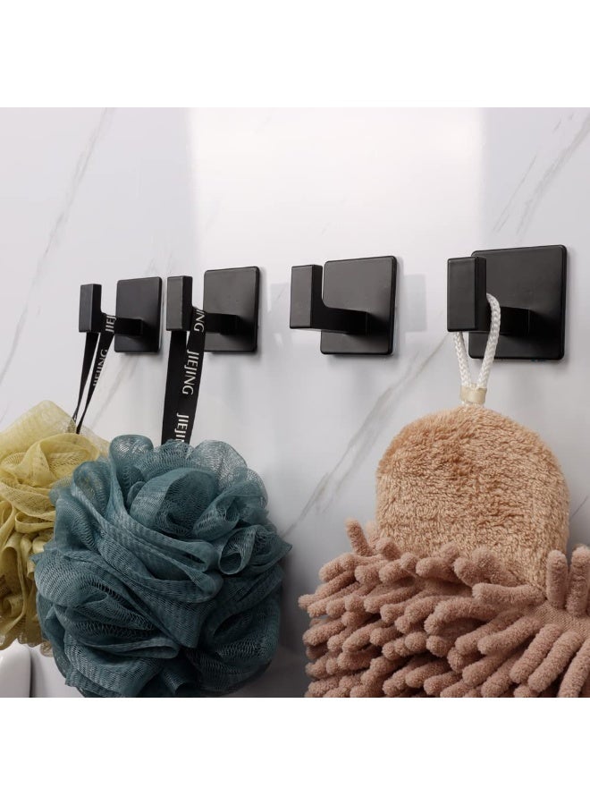 fantasize خطاف منشفة الحمام، 4 قطع خطافات مربعة ذاتية اللصق، خطاف رداء قوي بدون حفر، شماعة ملابس من الألمنيوم الثقيل، خطافات حائط للحمام وغرفة النوم والمطبخ (2 بوصة، أسود) - Image 2