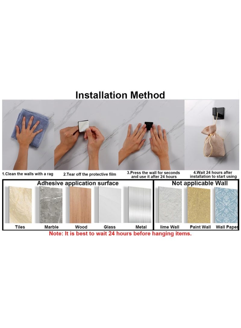 fantasize خطاف منشفة الحمام، 4 قطع خطافات مربعة ذاتية اللصق، خطاف رداء قوي بدون حفر، شماعة ملابس من الألمنيوم الثقيل، خطافات حائط للحمام وغرفة النوم والمطبخ (2 بوصة، أسود) - Image 3