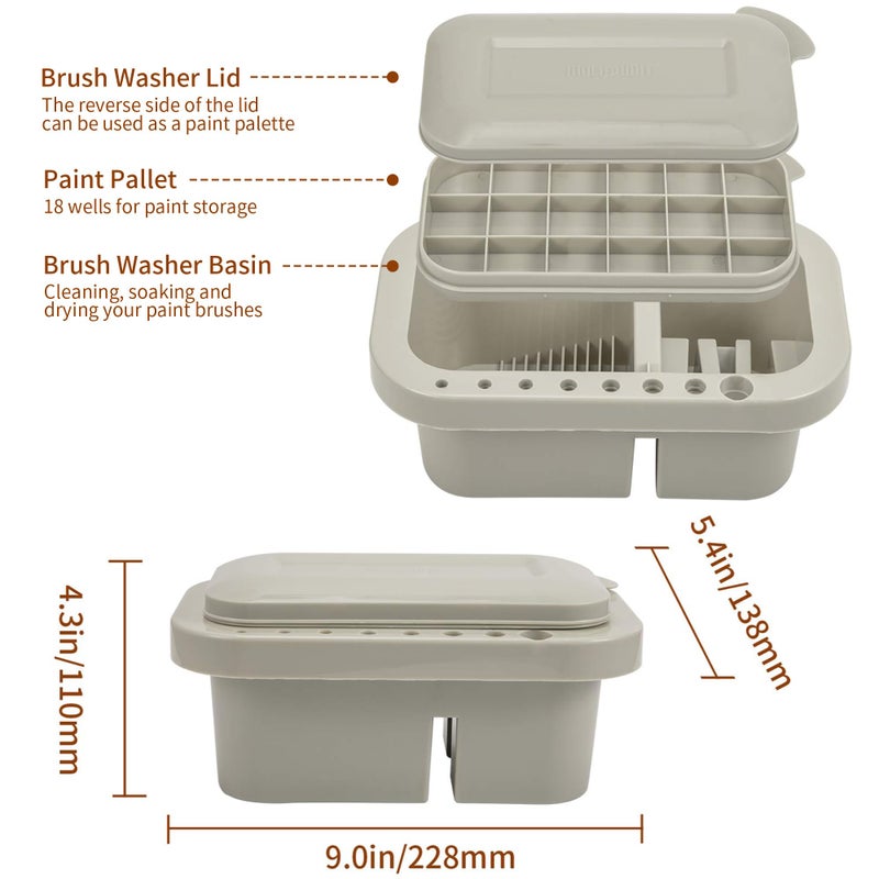 MYLIFEUNIT MyLifeUNIT Paint Brush Cleaner, Paint Brush Holder and Organizers with Palette for Acrylic, Watercolor, and Water-Based Paints (Grey) - Image 5