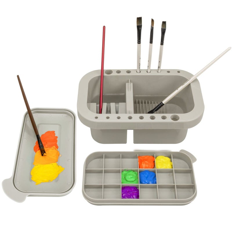MyLifeUNIT Paint Brush Cleaner, Paint Brush Holder and Organizers with Palette for Acrylic, Watercolor, and Water-Based Paints (Grey) - Image 1