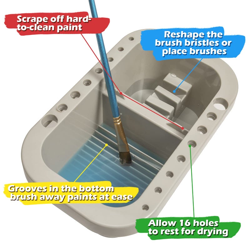 MyLifeUNIT Paint Brush Cleaner, Paint Brush Holder and Organizers with Palette for Acrylic, Watercolor, and Water-Based Paints (Grey) - Image 2