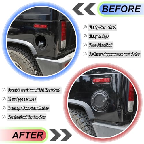 Qiosreui Fuel Filler Door Locking Gas Tank Cap Cover for Hummer H2 2003-2009 Accessories Fuel Filler Door Gas Cap Cover Anti-theft Locking Fuel Filler Tank Cover Fuel/Gas Tank Cap Replacement Aluminum (Black1) - Image 2