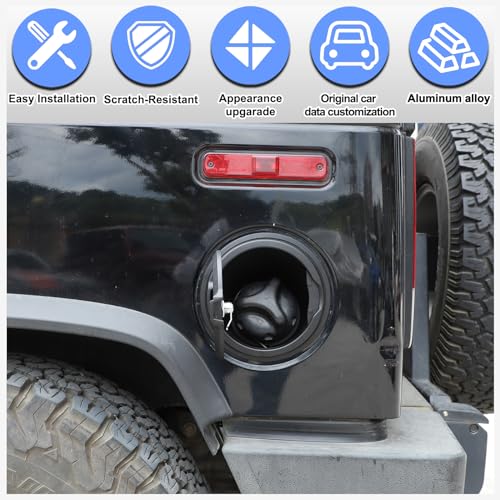 Qiosreui Fuel Filler Door Locking Gas Tank Cap Cover for Hummer H2 2003-2009 Accessories Fuel Filler Door Gas Cap Cover Anti-theft Locking Fuel Filler Tank Cover Fuel/Gas Tank Cap Replacement Aluminum (Black1) - Image 3