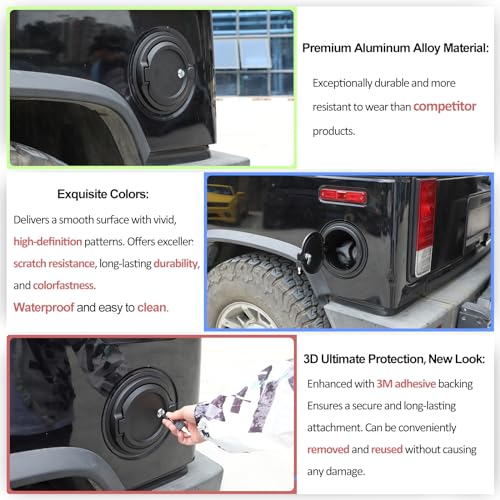Qiosreui Fuel Filler Door Locking Gas Tank Cap Cover for Hummer H2 2003-2009 Accessories Fuel Filler Door Gas Cap Cover Anti-theft Locking Fuel Filler Tank Cover Fuel/Gas Tank Cap Replacement Aluminum (Black1) - Image 5
