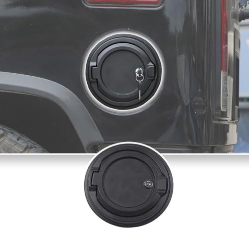 Qiosreui Fuel Filler Door Locking Gas Tank Cap Cover for Hummer H2 2003-2009 Accessories Fuel Filler Door Gas Cap Cover Anti-theft Locking Fuel Filler Tank Cover Fuel/Gas Tank Cap Replacement Aluminum (Black1) - Image 1