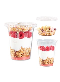 100 Sets of 12 Oz Clear Plastic Parfait Cups with Lids & Inserts - Leak Proof, Reusable & Disposable Dessert Cups - Ideal for Yogurt, Cereal, Dips, Fruits, and Snacks