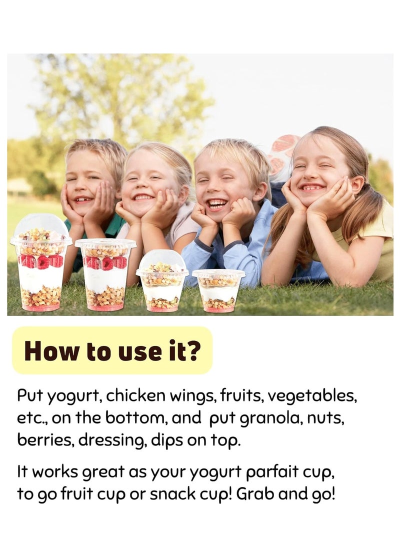 SYOSI - 100 Sets of 12 Oz Clear Plastic Parfait Cups with Lids & Inserts - Leak Proof, Reusable & Disposable Dessert Cups - Ideal for Yogurt, Cereal, Dips, Fruits, and Snacks - Image 1