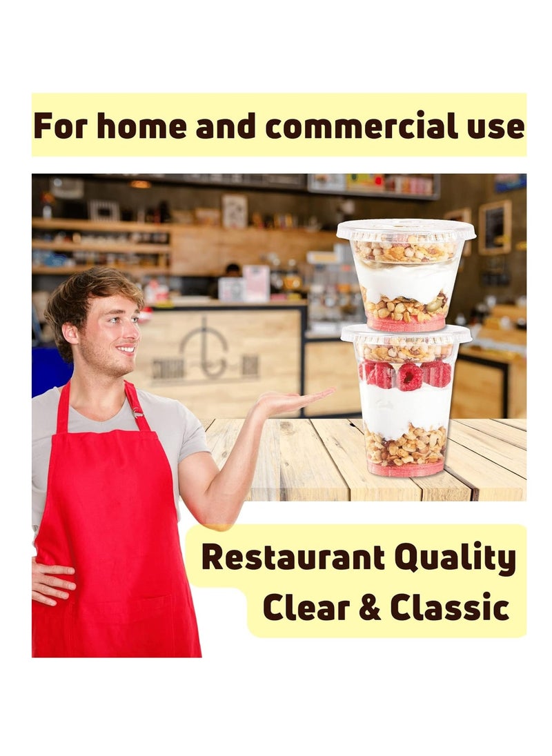SYOSI - 100 Sets of 12 Oz Clear Plastic Parfait Cups with Lids & Inserts - Leak Proof, Reusable & Disposable Dessert Cups - Ideal for Yogurt, Cereal, Dips, Fruits, and Snacks - Image 1