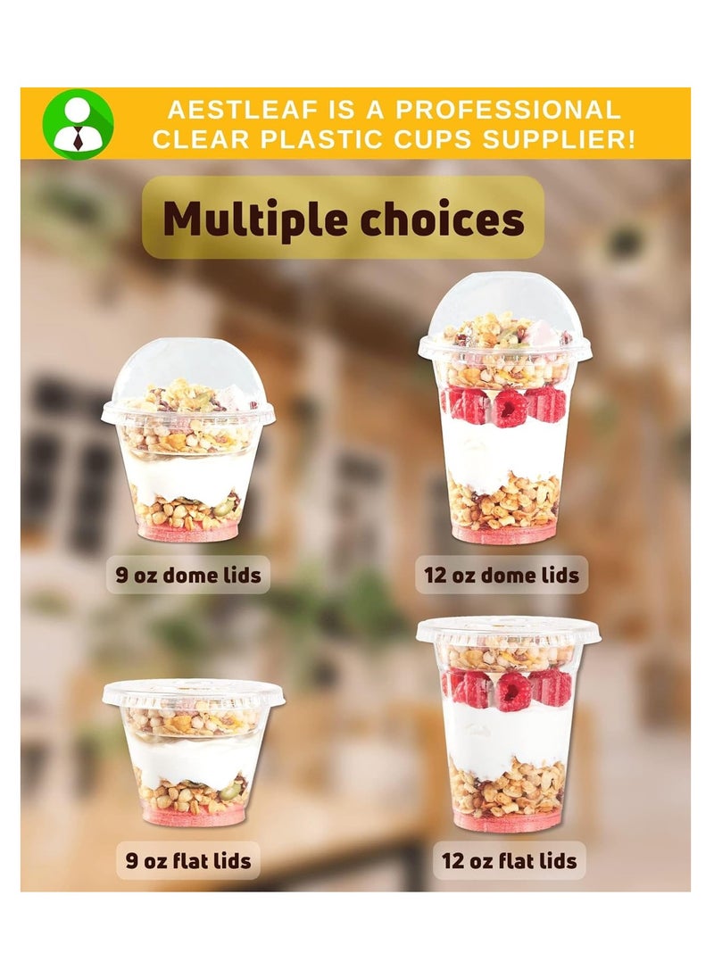 SYOSI - 100 Sets of 12 Oz Clear Plastic Parfait Cups with Lids & Inserts - Leak Proof, Reusable & Disposable Dessert Cups - Ideal for Yogurt, Cereal, Dips, Fruits, and Snacks - Image 1