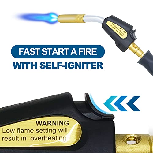GorFanty Propane Torch Head with 4.7Ft Hose, MAP Mapp Gas Torch kit Turbo Torch Self Igniter Trigger Start Adjustable Flame Valve Brass Tip CGA600 Interface for Soldering Brazing Plumbing Welding BBQ Lighting. - Image 3