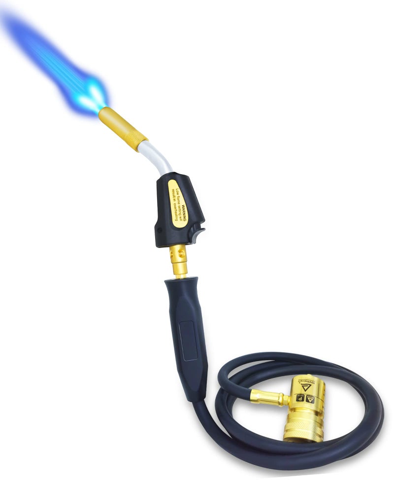 GorFanty Propane Torch Head with 4.7Ft Hose, MAP Mapp Gas Torch kit Turbo Torch Self Igniter Trigger Start Adjustable Flame Valve Brass Tip CGA600 Interface for Soldering Brazing Plumbing Welding BBQ Lighting. - Image 1