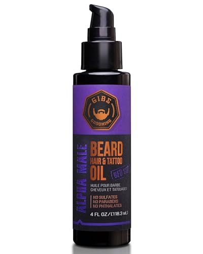 GIBS Grooming - Alpha Male Beard, Hair & Tattoo Oil (4 fl oz) - Softens, Strengthens, Protects - Skin Moisturizer - Vitamin C - UV Shield - BFD Size - Beard Oil, Hair Care, Skin Care - Made in USA - Image 1