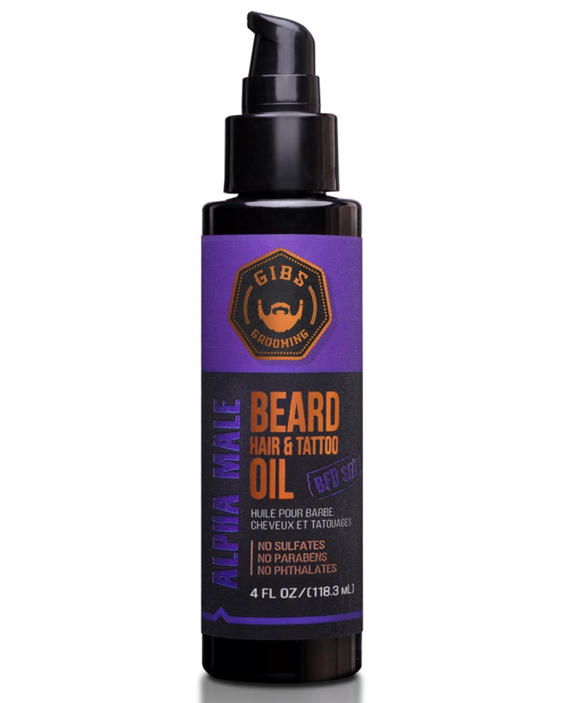 GIBS Grooming - Alpha Male Beard, Hair & Tattoo Oil (4 fl oz) - Softens, Strengthens, Protects - Skin Moisturizer - Vitamin C - UV Shield - BFD Size - Beard Oil, Hair Care, Skin Care - Made in USA - Image 2