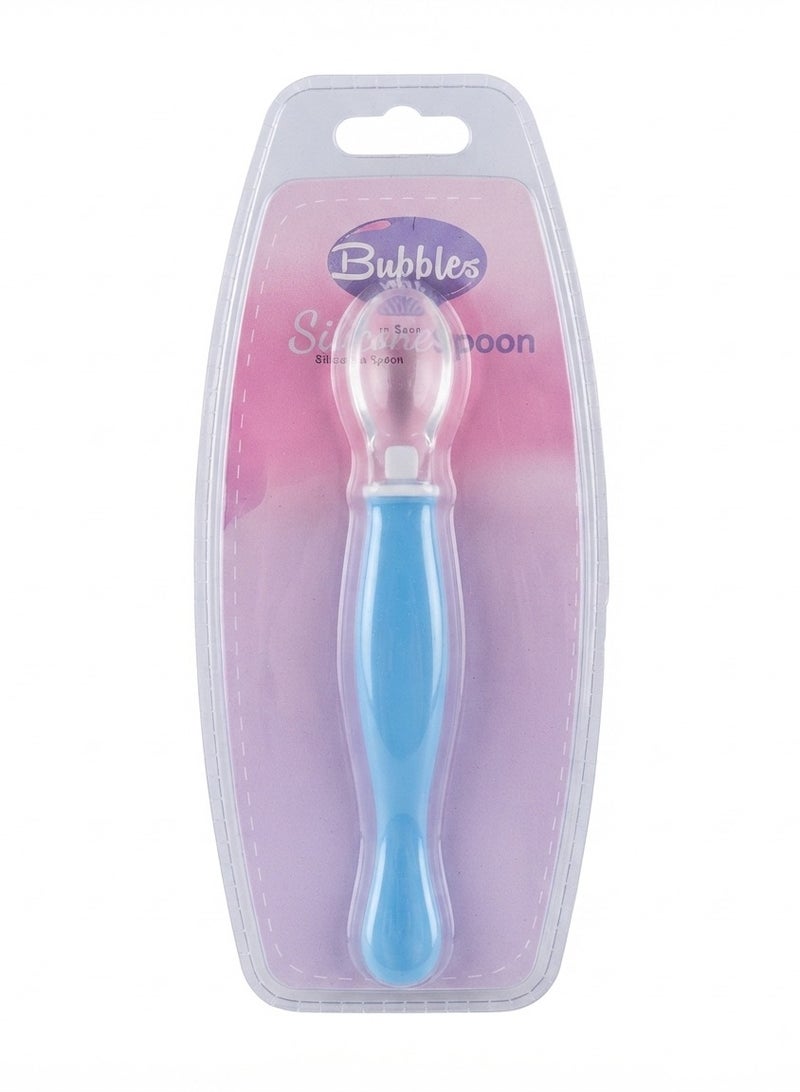 Bubbles Silicone Baby Spoon - Blue - Image 1