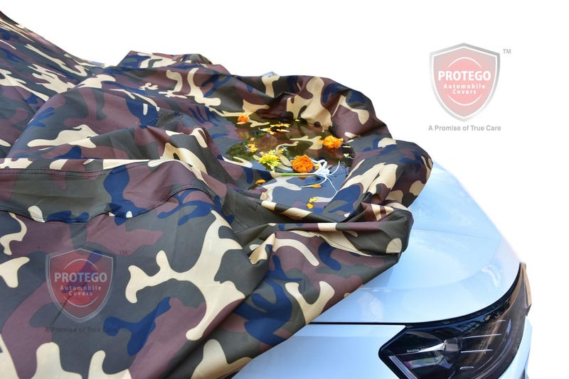 PROTEGO 4x4 Heavy Duty Fabric All Weather Car Cover for Audi A3 | Dog Proof, 100% Waterproof, Custom Fit, Elastic Grip, 4+ Years Life, Durable, Mirror Pocket | (Army Military) - Image 5