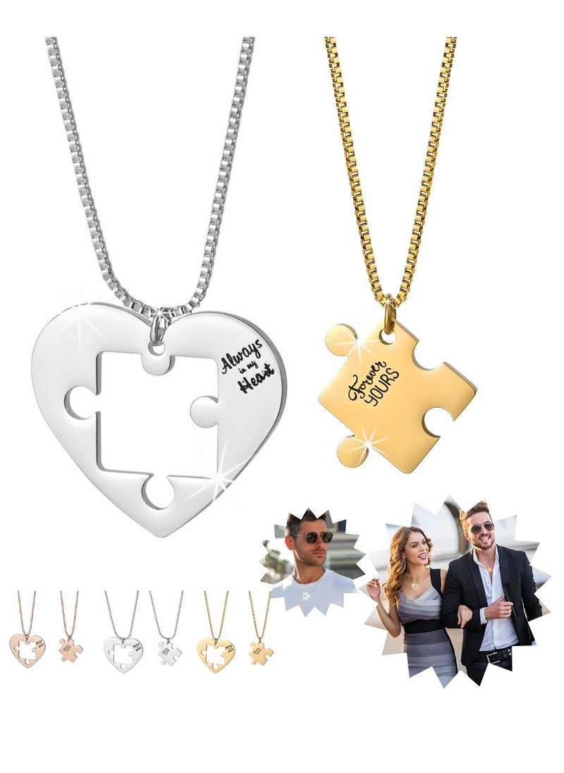 Ringfinity - Romantic Couple Necklace Set - 2PCS Matching Pendants - Love Heart Puzzle Design - Premium Hypoallergenic Stainless Steel Jewelry - 18K Silver & Gold Plated, 18+2 Inch Extension." - Image 1