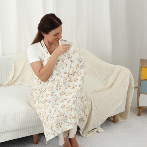 insular Muslin Nursing Cover for Breastfeeding Breathable Privacy Nursing Covers with Arch Neckline for Mom Soft Cotton Multiuse Nursing ApronFloral - Image 3