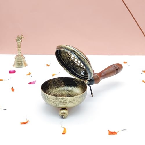 DOKCHAN Iron dhuni with Wooden Holder for Lohan dhoop dhuni, for Pooja, Temple, Home/use Diwali Special Pooja dhoop dhuni with Wooden Holder (Small) - Image 3