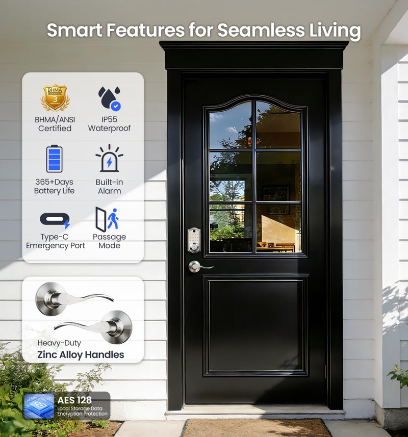 Veise VE017-L Fingerprint Smart Lock with Lever Handles, App Control, Keyless Entry Front Door Lock Set, Electronic Digital Keypad Deadbolt, Remote Grant, Emergency Power Port, Auto Lock, Satin Nickel - Image 5