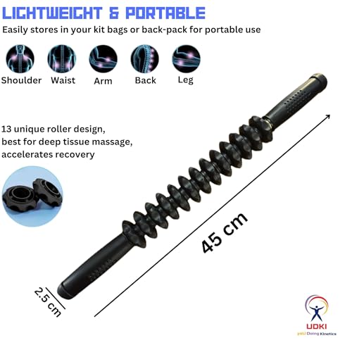 UDKI Muscle Roller Stick with Non-Slip Handle for Deep Tissue Massage - Neck, Back, Leg & Arm Exercise, Yoga & Fitness - Multifunctional Sports Equipment for Athletes, 45cm, Black - Image 2